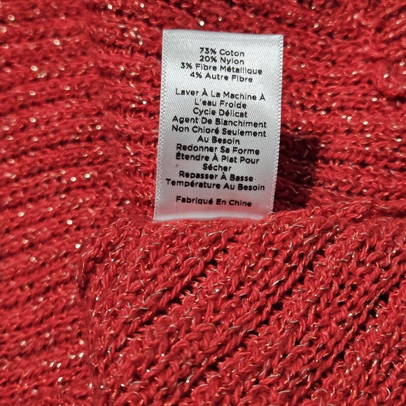 Talbots Short Sleeve Sweater Sz L Knit Red Gold Metallic Top - Picture 7 of 9